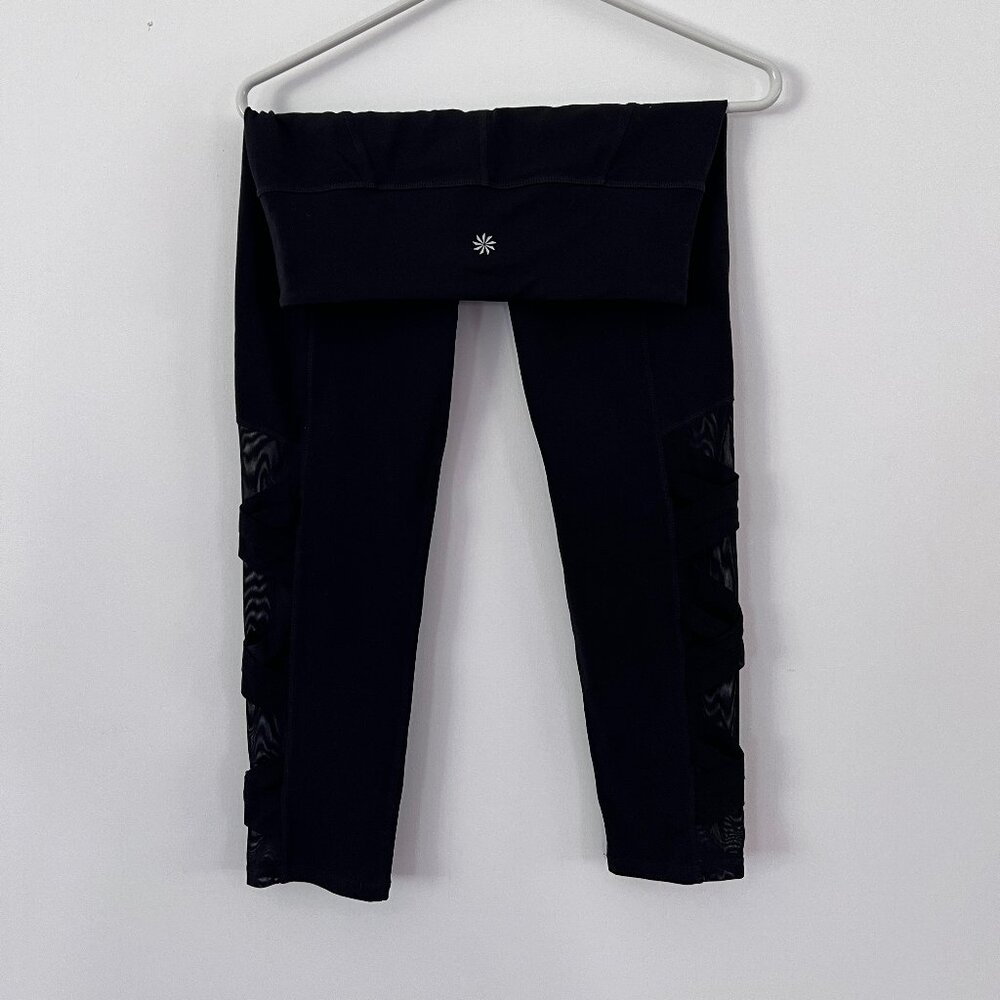 Size Small, Athleta Women's Black w/mesh RN54023 Activewear Capri Legging
